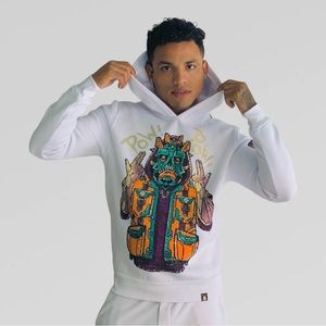 Men’s Tolga Kisa POW POW White Rhinestone Fashion Hoodie